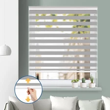 Cordless Zebra Blinds, Dual Layer Sheer Roller Shades, Grey 24"x72