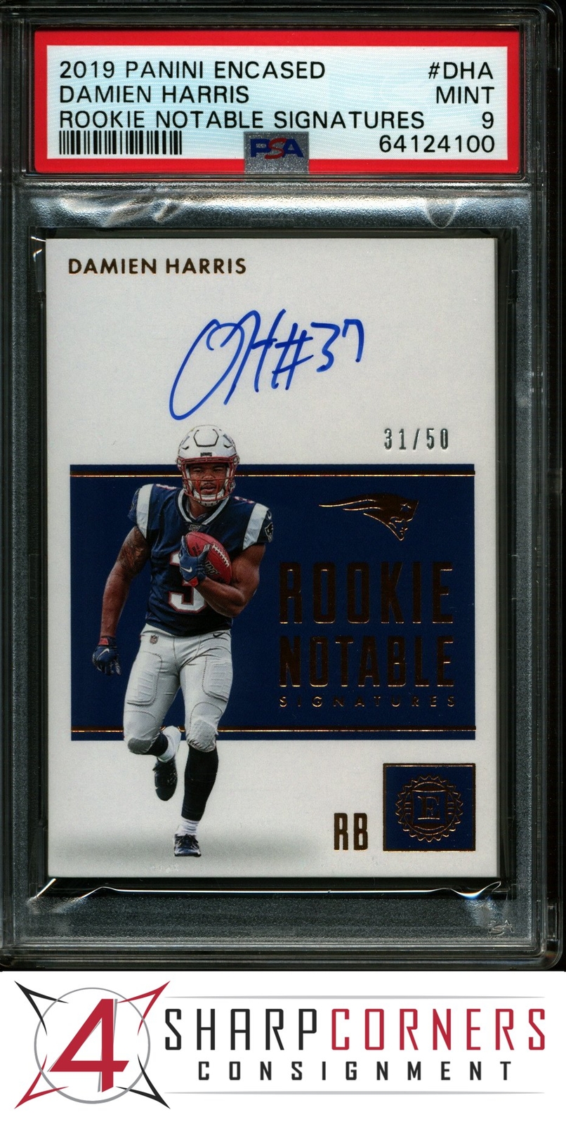 Damien Harris Panini Encased Rookie Notable Signatures #DHA Base
