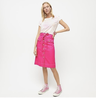J.Crew Button-up skirt with removable belt in stretch linen