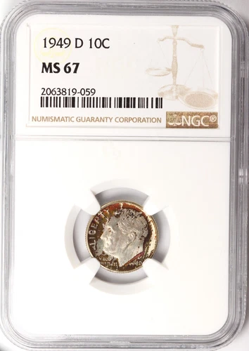 1949-D Roosevelt Dime NGC Certified MS67 - Nice Color! (819-059)