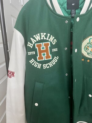 Stranger Things x H&M Hawkins Stadium Varsity Bomber Jacket Green