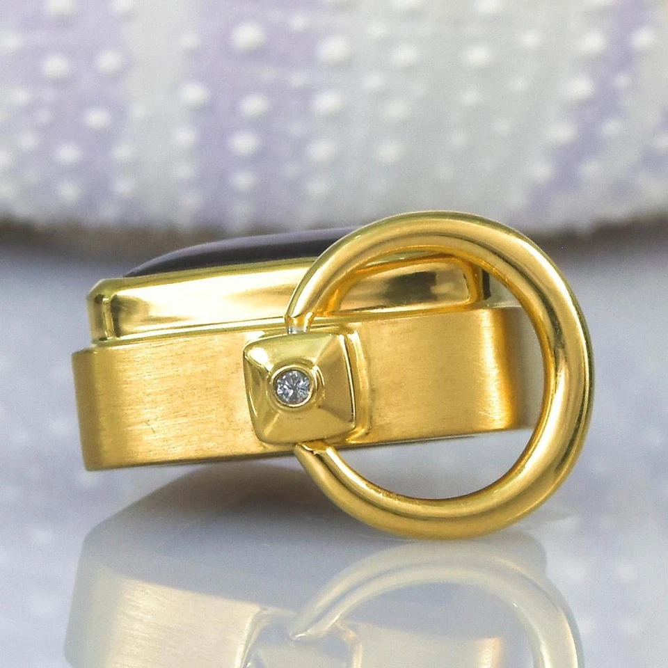 Colgante RARO Ammolita Amonita Diamante y Oro 18K Vermeil Plata de Ley 8.17g Foto 3 de 4