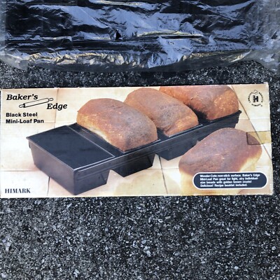 Vintage 4 Pc Mini Loaf Pan Connected HiMark Baker's Edge Taiwan Black