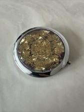 Gold Rose Flower Pattern Make-up Round Pocket Compact Mirror, 3"
