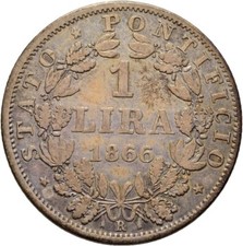 Italien-Kirchenstaat 1 Lira 1866 R  Pius IX. Silber 4,9 g M&uuml;nze Original #MAS345