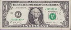 US Bank Star Note $1 Dollar Bill Fancy Serial # J02555810 Error Cut Shifted Seal — photo 1