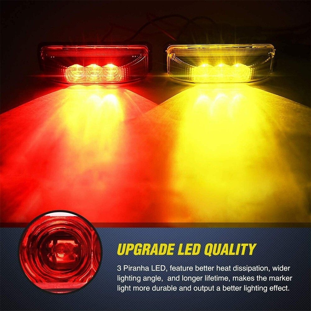 4x/set Red & Amber 3LED Side Marker Lights Clearance Light Truck