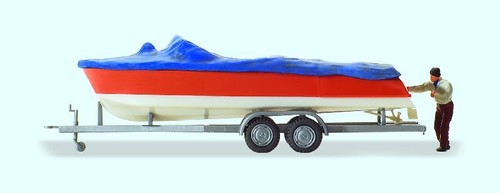 Preiser 33255 Motorboot beim Verladen auf Anhänger, H0