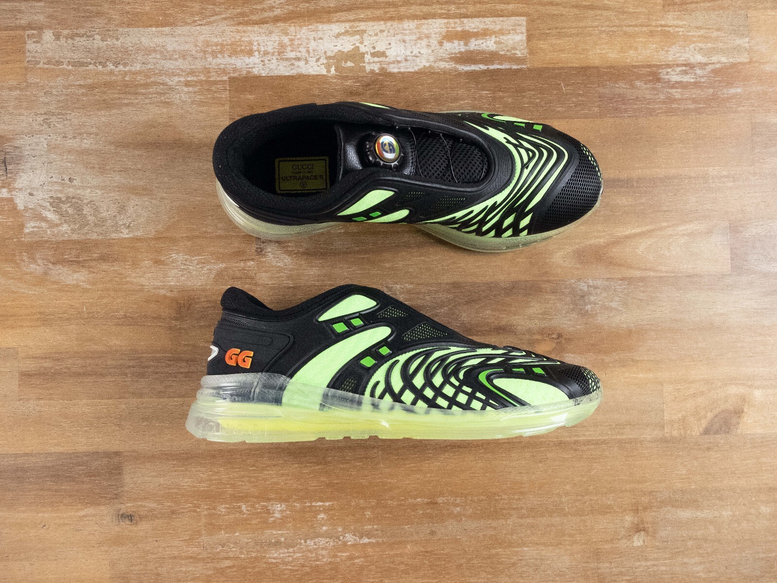 SAOLA Sneakers basse Gucci Ultrapace R nere e verdi suola trasparente 9 5 US 9 UK 43