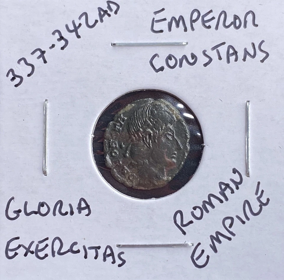 2 Roman Soldiers Ancient Coin 337-342 AD Emperor Constans Genuine Nice Details - Image 4 of 4