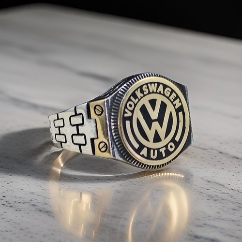 Men's Ring Volkswagen Car Logo in 925 Sterling Silver Size 7-15