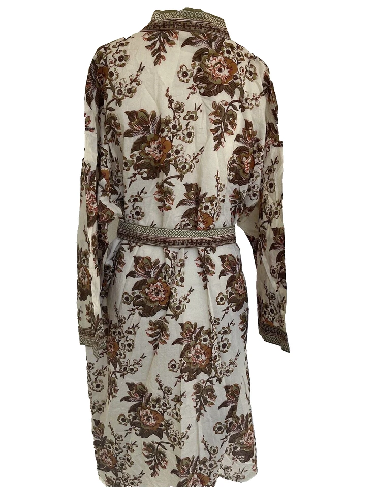 Anokhi Bata Kimono Corta Marrón y Salvia Floral Algodón Claro Talla Única Foto 2 de 4
