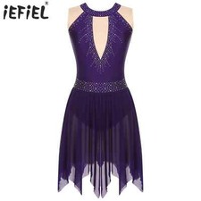 Womens Gymnastics Leotard Lyrical Ballet Dance Performance Dress Glitter Dresses