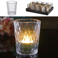 12X Teelichtglas Glas PräGung Ø7,5X9 Windlicht Teelichthalter Teelicht