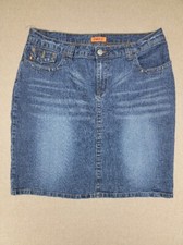 ZANA DI Y2K Denim Skirt Slightly Distressed Stretch Pockets Size 16 Button/Zip