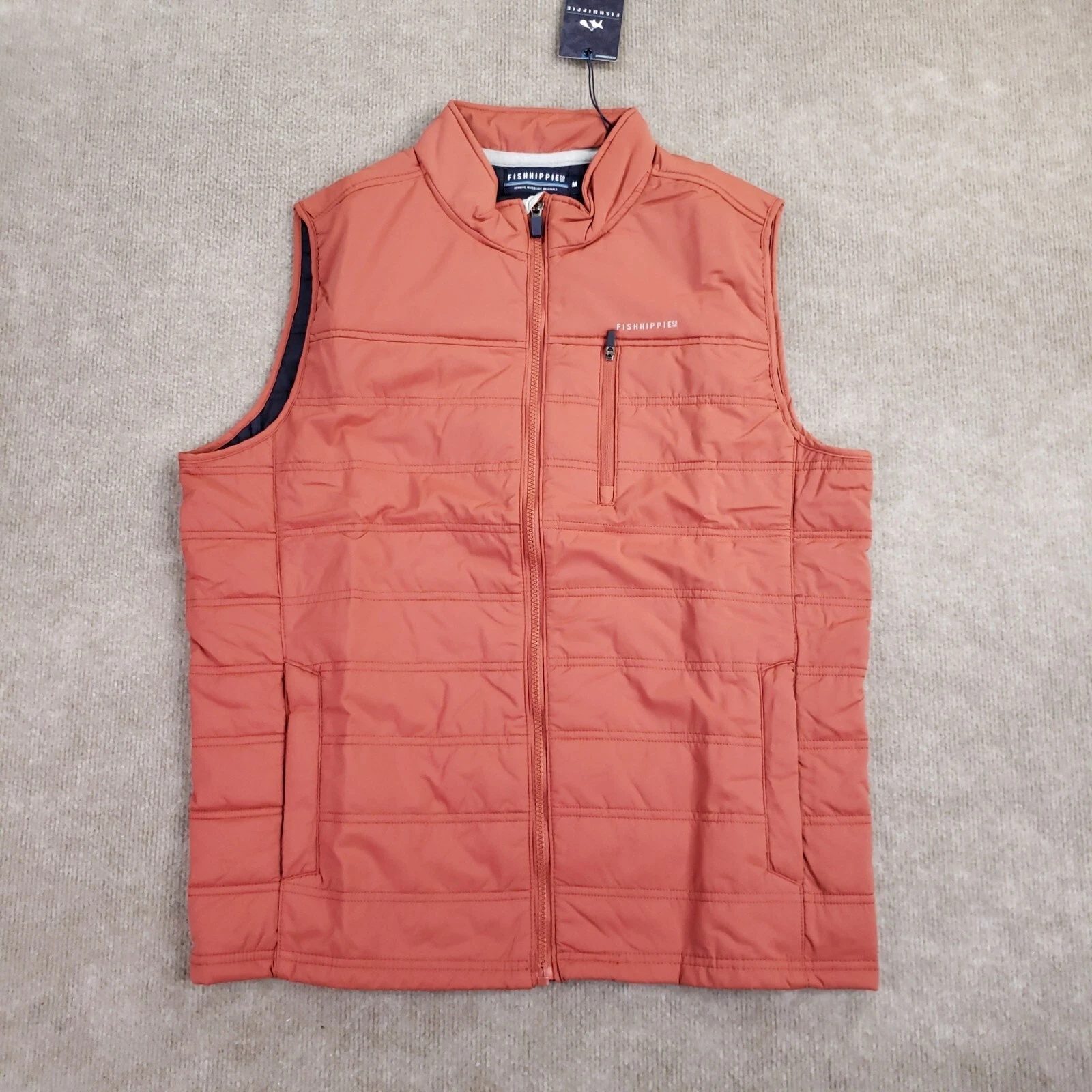 Fish Hippie Quilted Vest Mens Medium Rust Orange Lightweight Full Zip Mock Neck
Opens in a new windo