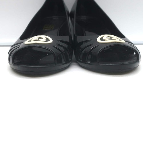 Gucci Marola Interlocking GG Peep Toe Jelly Wedge Pumps Black Size 38 NEW - Picture 6 of 16