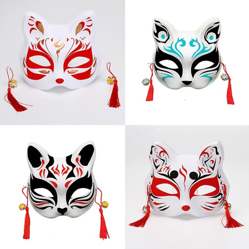 Maschera volpe anime mezza faccia maschera gatto maschera Kabuki Kitsune maschera cosplay costume - Foto 2 di 38