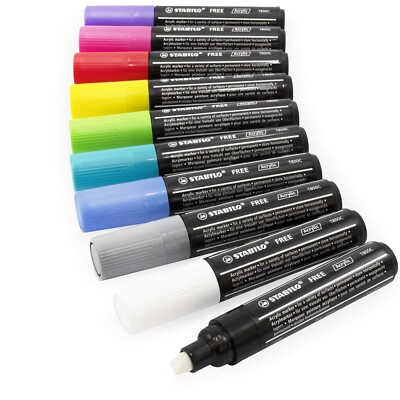 STABILO Free Acrylic Marker - T800 4-10mm Chisel Tip - 10 Colours Available