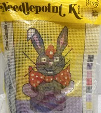 Vintage 1970s Easter Kit Bunny Magic In Black Hat Needlepoint Craft Fun