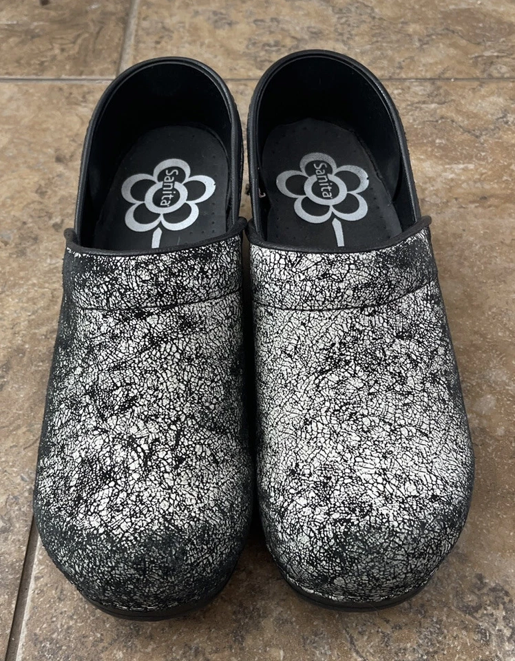 Vestido Zuecos Danés Sanita The Original Gamuza Cuero Negro/Blanco Talla 8/38 Foto 3 de 4