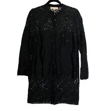 Michael Kors MK Womans SizeM Black Eyelet Button Overlay Long Sleeve Shirt Dress