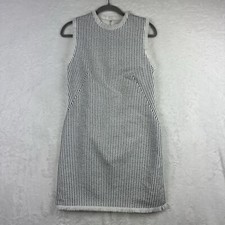 Charles Henry S Sleeveless Shift Dress Fringe Black White Pinstripes Lined NWT