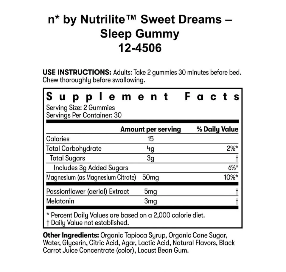 Nutrilite Sweet Dreams Sleep 60 Gummies Organic Ingredients - Image 2 of 3