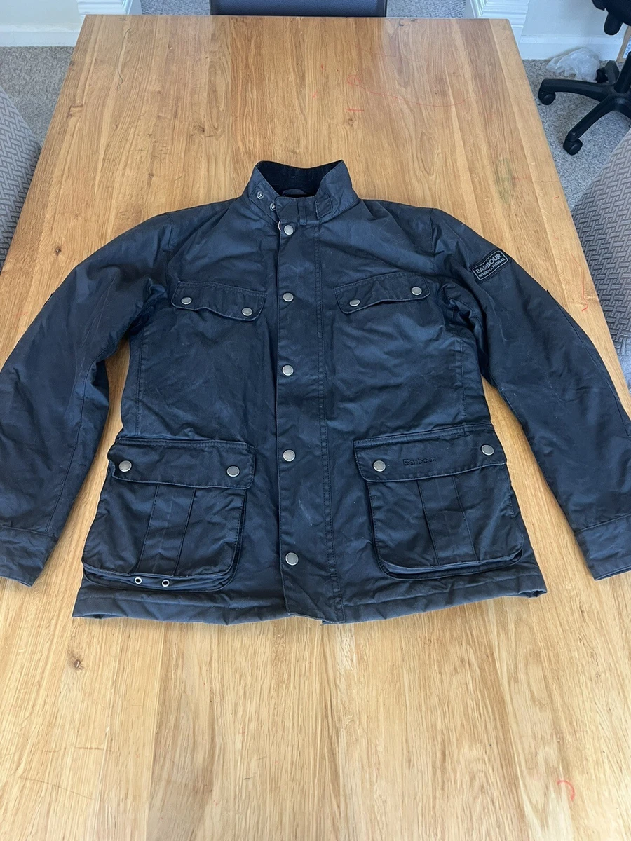 Mens Barbour International Duke Wax Quilted Jacket. Black Size Small