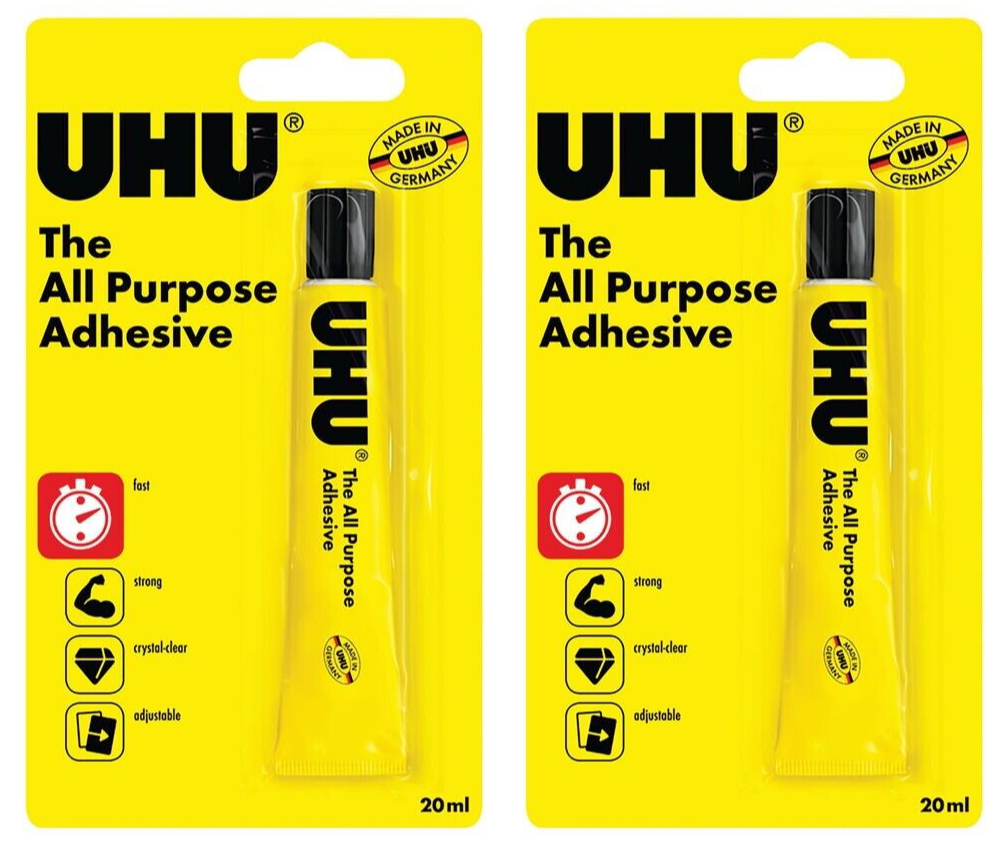 2x UHU All Purpose Adhesive Glue Strong Clear Bonding Art Craft DIY Home 20ml