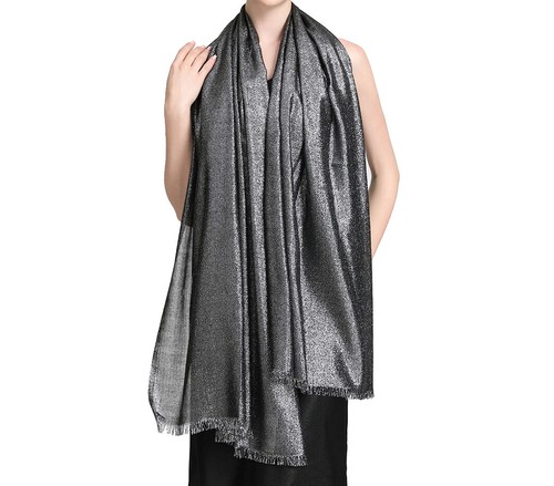 Women's Sparkling Glitter Metallic Large Pashmina Silky Shawl Wrap Wedding Scarf - Picture 11 of 46