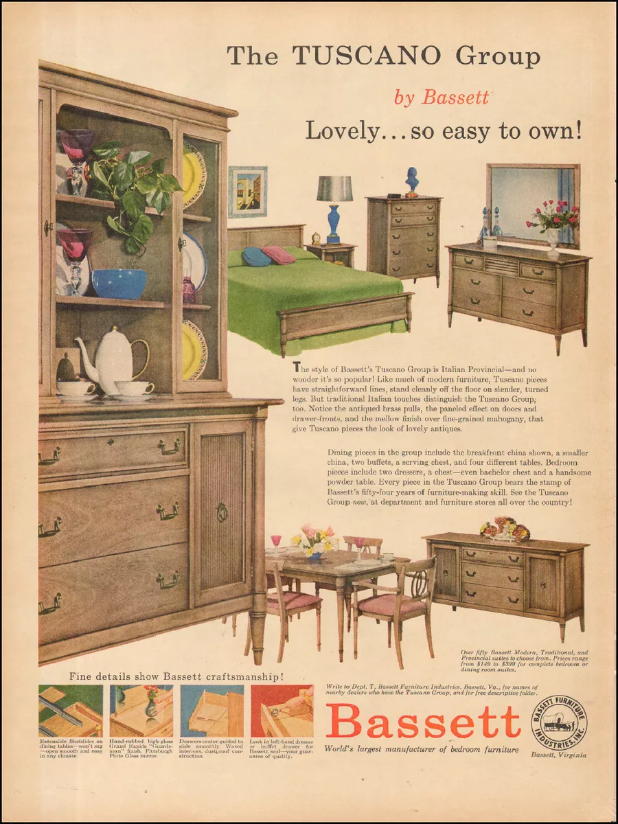 1957 Vintage ad for Bassett Furniture retro Styles Photo Bedroom 050117