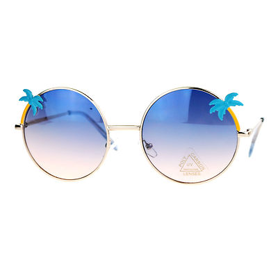 Palm Tree Sunglasses Round Circle Frame Womens Summer Shades