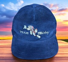 Vintage 90  s Walt Disney World Team Mickey Goofy Football Blue Corduroy Hat Cap
