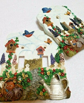 Wall Light Switch Cover Plate Garden Scene 3D Resin Bird Flowers Plants Pick 1