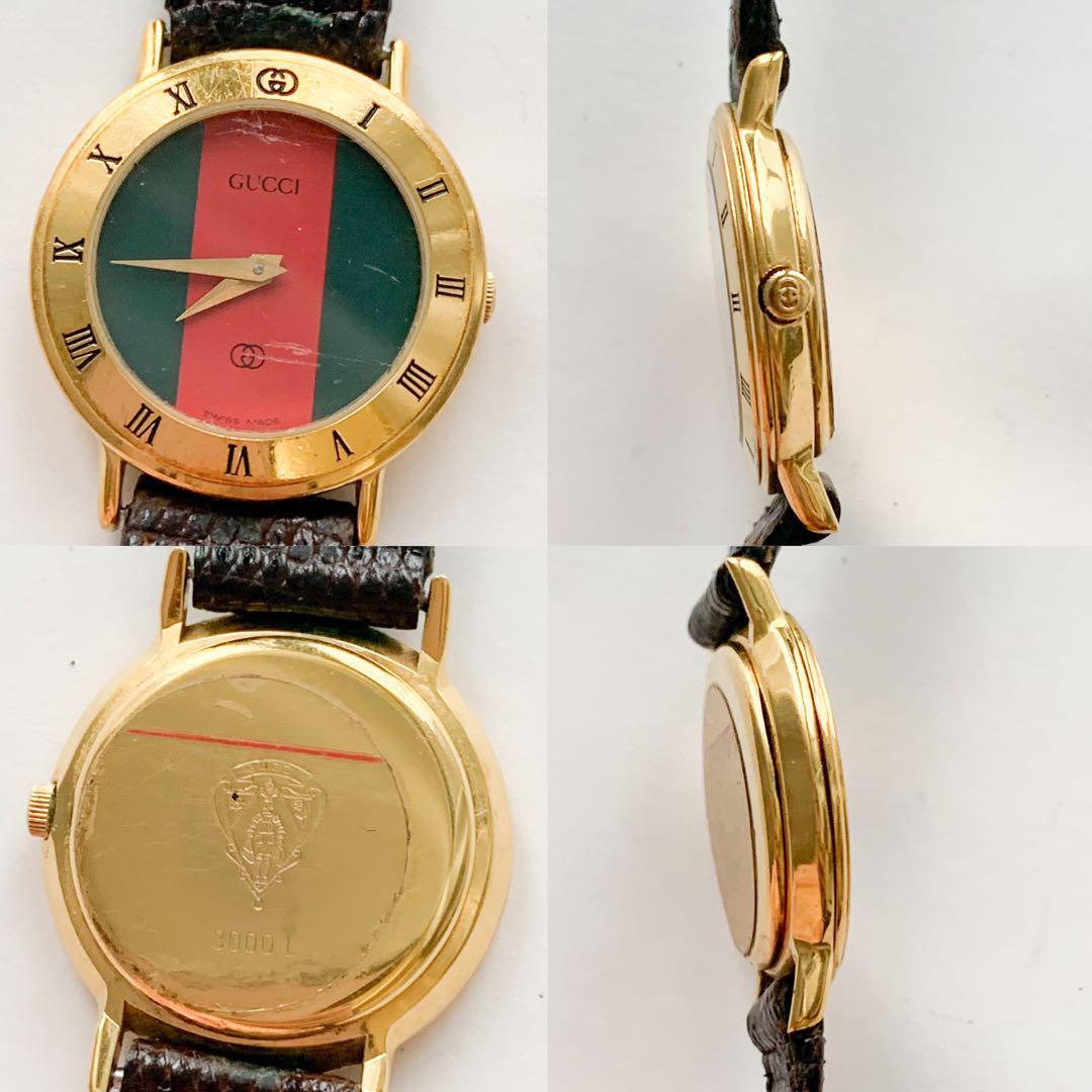 Exc＋5] Vintage GUCCI 3000M Sherry Line Red Green Gold Qz