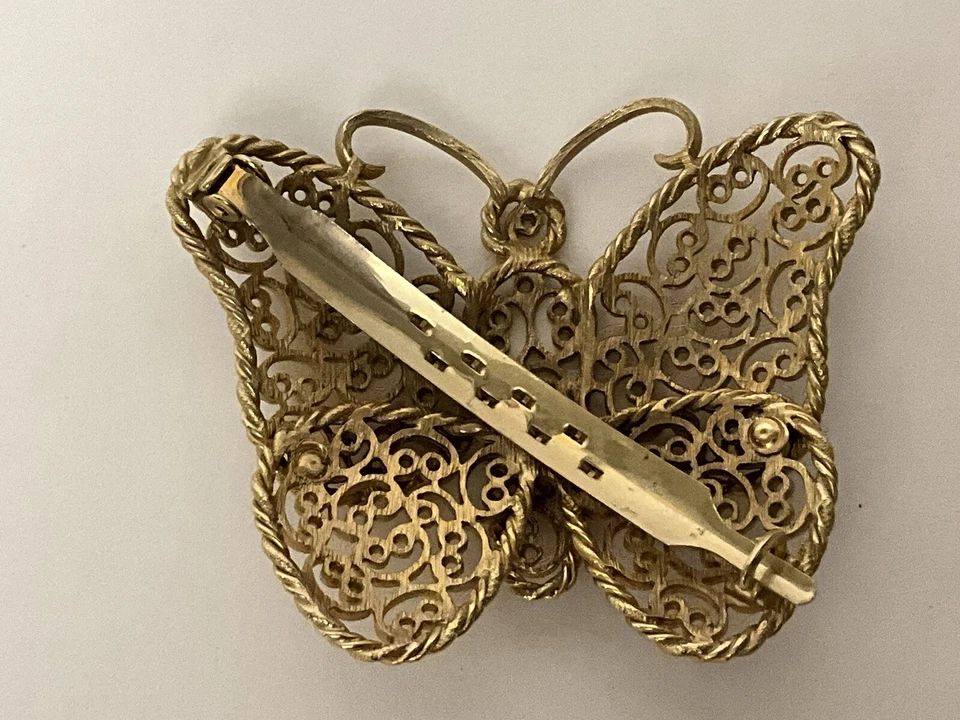 Vintage 3 Inches BUTTERFLY Hair Clip Barrette Gold Toned - Image 4 of 4