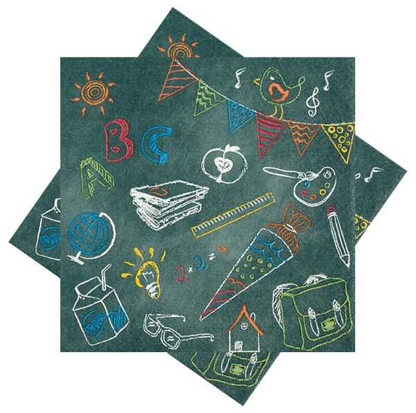 Serviette Schultafel SchultüTe BüCher GrüN Abc Einschulung Schule 33X33Cm 20 Stk-image