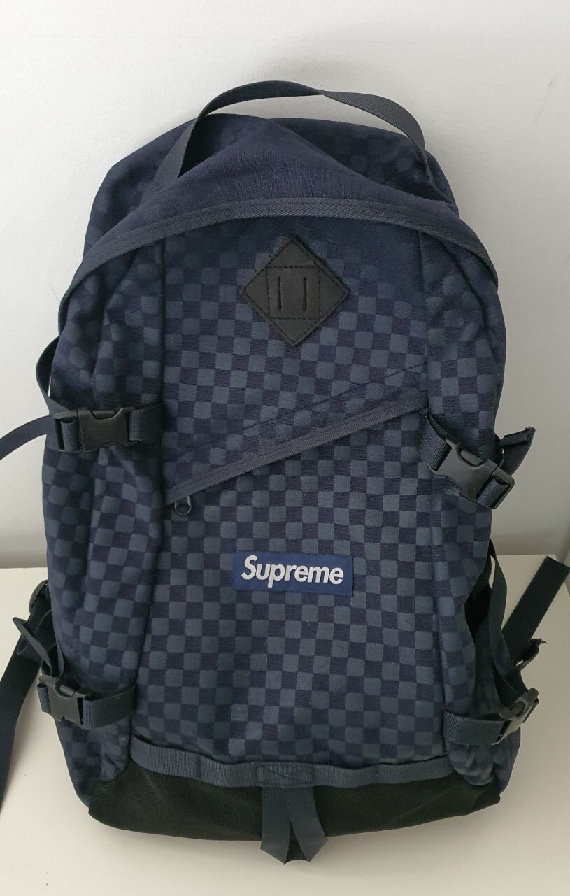 FW11 Supreme Printed Check backpack box logo bag Checkered vintage Rare Blue