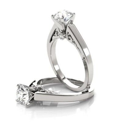 1.05 Ct Round Cut Lab Created Diamond Engagement Wedding Ring 14K White Gold B
