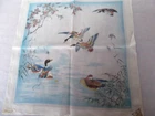 vtg hanky 15in Coquette Switzerland geese duck linen hand rolled hem NEW