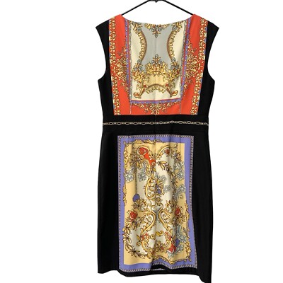 London Times Sheath Dress 10 Black Scarf Print Sleeveless Career Cocktail |  eBay