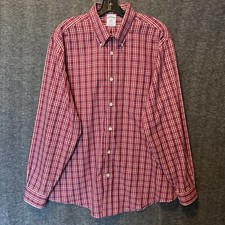 Brooks Brothers Shirt Mens XL Red Plaid Regent Non Iron Long Sleeve Button Down