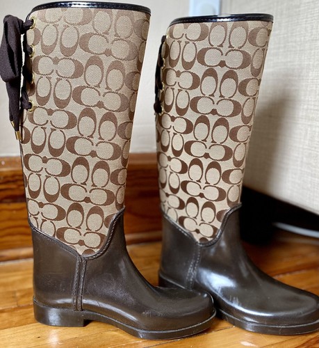 Coach Brown/Tan Tristee Rain Boots Women's Size 7B | eBay Coach Brown/Tan Tristee Rain Boots Women's Size 7B | eBay