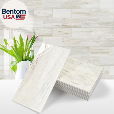 100-Piece Glossy Wooden Marble Grain Peel and Stick Backsplash Tile,3''X6'' PVC