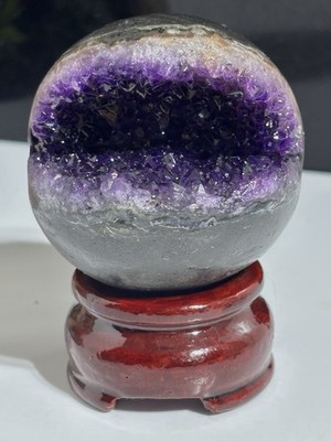 169g Amethyst Kristall Kugel Kugel Geode wunderschön lila Unikat Stein + Ständer
