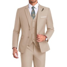 Mrbuerly Prom Suit for Men 3 Pieces, Slim Fit Beige Wedding Party Mens Suits ...