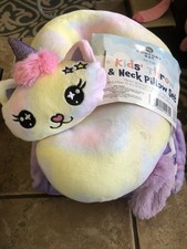 Unicorn kitty kids throw and neck pillow set super soft