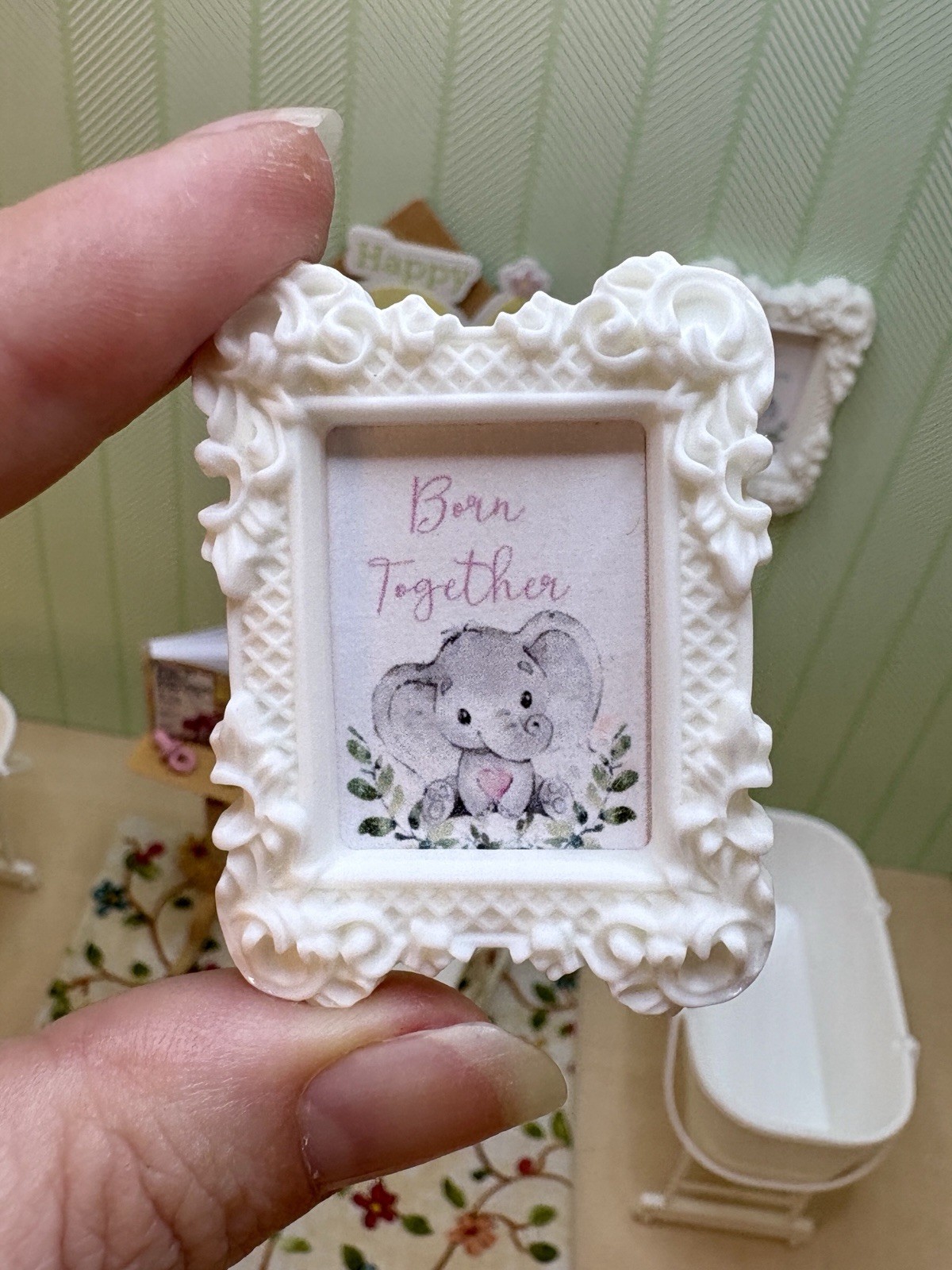 Dollhouse Miniature 1:12 Nursery Set For TWINS! 2 Bassinets Rocking Chair 11 Pcs