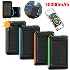 Wireless Magnetic Solar Power Bank 30000mAH Portable Fast Charger For Cell Phone